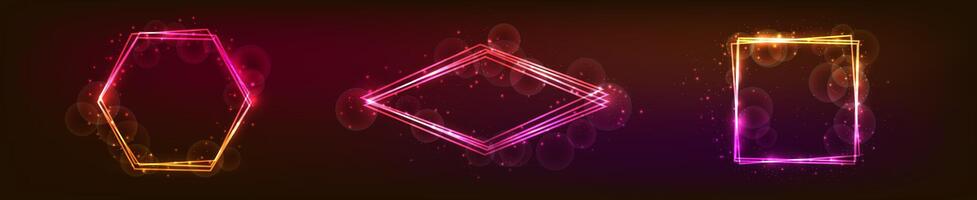 Set of three neon frames with shining effects and sparkles vector