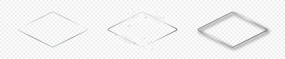Silver glowing rounded rhombus shape frame vector