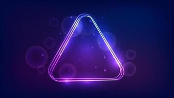 Neon rounded triangle frame with shining effects and sparkles vector