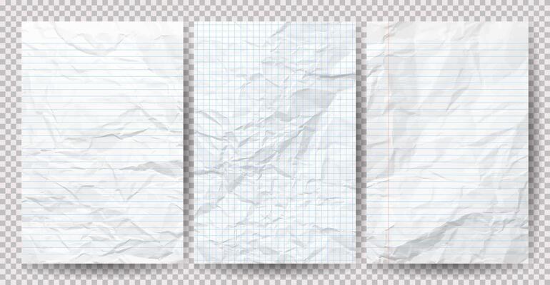 Set of white clean crumpled papers