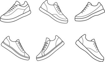 A Set Of Beautiful Drawing Sneakers With One That Says Sneaker On It. vector