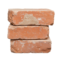 Stacked red bricks with rough texture and weathered surface on transparent background png