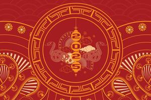 Festive Chinese New Year banner featuring snakes, lantern, and decorative patterns in bold colours vector