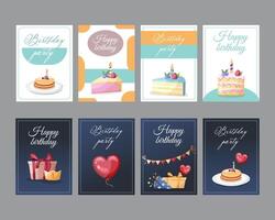 Birthday card design for postcards and covers with festive elements vector