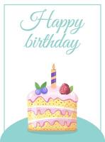 Happy birthday card with cake and candle illustration for celebration vector