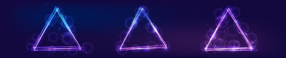 Neon triangular frame with shining effects and sparkles vector