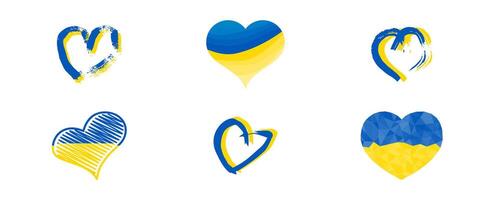 Set of hearts in Ukrainian colors vector