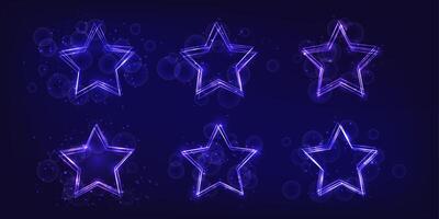 Neon frame in star form with shining effects and sparkles vector
