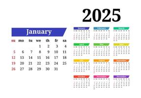Calendar for 2025 isolated on a white background vector