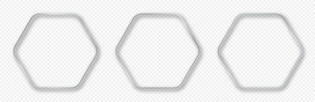 Silver glowing rounded hexagon frame vector