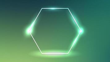 Neon hexagon frame with shining effects vector
