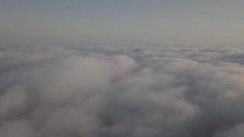 View from a drone on a sea of clouds to the horizon at dawn video