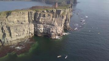 Drone view of a beautiful peninsula Tobizina with vertical cliffs at sunrise video