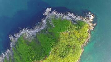 Drone view vertically down of the beautiful sea coast with clear blue water video