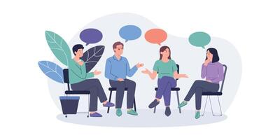 Thoughtful Conversations A Flat Illustration of a Group Discussion vector