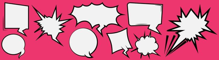 Retro empty comic bubbles and elements set with Line black and white s on solid background Vintage design, pop art style stock for comic and story art vector