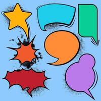 set of comic speech bubbles and elements balloon communication message set with black halftone shadows pop art style on isolated background vector