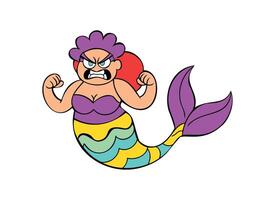 Colorful Angry Cartoon Mermaid Illustration vector