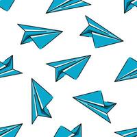 Flying paper airplanes seamless pattern design on white background. Planes Texture. Color print for packaging, boxes and wallpaper. Image of airplanes isolated on a white background. vector