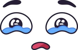 Cartoon face showing a sad expression with big, crying eyes and a frowning mouth, conveying feelings of unhappiness, sorrow, or disappointment vector