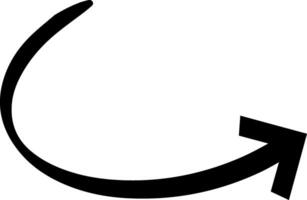 Hand drawn curved arrow pointing to the right, creating a dynamic visual element with a sketchy and informal style, ideal for highlighting directions or drawing attention to specific points vector