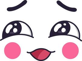 Cartoon face with pink cheeks. Slanted eyebrows. And big. Expressive eyes welling up with tears while a wide. Smiling mouth expresses happiness and joy. Creating a funny and contradictory expression vector