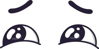 Two sad cartoon eyes are expressing sadness, looking down with eyebrows slightly raised and tears forming at the bottom of the irises, creating a melancholic and empathetic mood vector