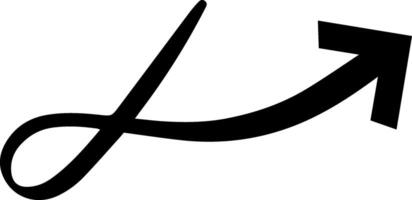 Single black arrow pointing upwards with a curved trajectory, symbolizing progress, direction, and forward movement in a simple and hand drawn style vector