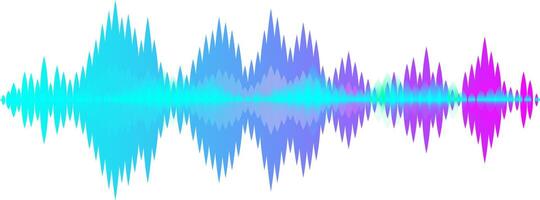 Colorful gradient sound waves are fluctuating, forming a music waveform, creating a visual representation of an audio signal, useful for digital music production and studio equalizer visualization vector