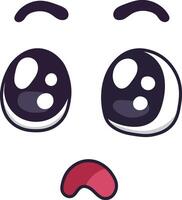 Confused cartoon face expressing a sad mood with big, surprised eyes, raised eyebrows, and a downturned mouth, creating a funny yet melancholic expression vector