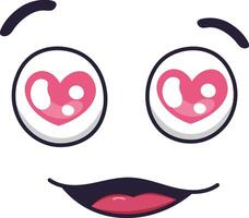 Cartoon face expressing love and affection with heart shaped eyes, raised eyebrows, and a wide, smiling mouth, conveying feelings of adoration and happiness vector