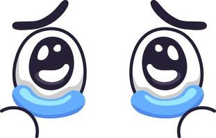 Two happy cartoon eyes are shedding tears of joy, showcasing a mix of happiness and relief, likely due to a positive or funny event, in this expressive illustration vector