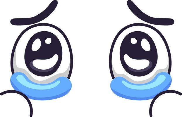 Two happy cartoon eyes are shedding tears of joy, showcasing a mix of happiness and relief, likely due to a positive or funny event, in this expressive illustration