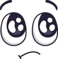 Cartoon face expressing disappointment, featuring sad, downturned eyes with highlights and a slightly curved, unhappy mouth, conveying a sense of displeasure or dejection vector