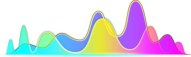 Colorful sound waves are undulating, creating a vibrant visual representation of audio signals, music waveforms, and digital studio equalizer effects with a color gradient vector