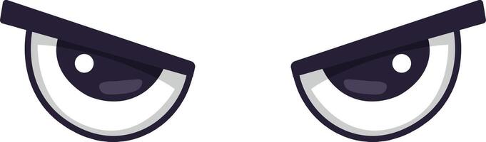 Cartoon eyes are expressing anger in a comical way, creating a funny facial expression with dark pupils and lowered eyebrows, conveying a negative human emotion vector