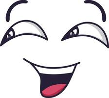Cartoon face showing an expression of extreme happiness, laughing with eyes closed and mouth wide open, creating a joyful and amusing visual vector