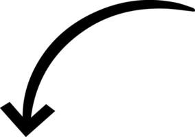 Hand drawn, curving arrow pointing downwards, featuring a sketchy, doodle like style. Perfect for highlighting important information or guiding attention in various designs vector