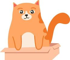 Adorable orange cat with a white belly and paws sitting playfully in a cardboard box, featuring a minimalist illustration set against a clean white background vector