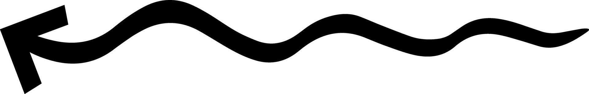 Wavy black arrow pointing left, symbolizing direction and movement, perfect for emphasizing progress in various design projects and enhancing visual communication vector