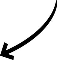 Simple, black, hand drawn arrow curving down and to the left, isolated on a white background, providing clear direction and visual guidance vector