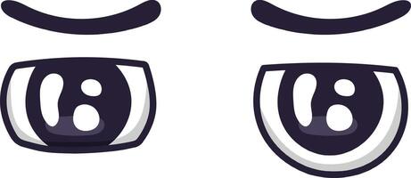 Cartoon eyes are expressing boredom or sadness, featuring dark pupils, curved eyebrows, and simple shapes, suitable for various design projects needing a touch of expressiveness vector
