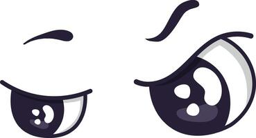 Expressive cartoon eyes convey a range of emotions, featuring a playful winking eye alongside a suspicious or angry eye, creating a humorous and engaging visual experience vector