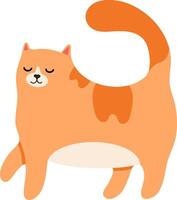 Cartoon illustration featuring a cute ginger cat walking joyfully with closed eyes and a raised tail, set against a clean white background, radiating charm and playfulness vector