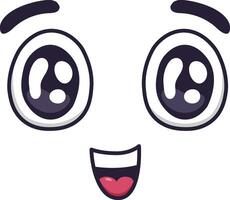 Cartoon face showing happiness through wide open eyes, raised eyebrows, and a big, open mouthed smile, conveying joy, amusement, or excitement in a playful and expressive way vector