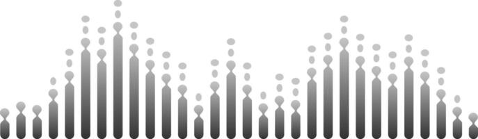 Black sound waves visualizing radio signal frequencies and digital voice tune equalizers against a clean white background, creating an abstract representation of audio technology and communication vector