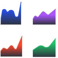 Featuring four vibrant business charts illustrating increasing, decreasing, fluctuating, and peaking trends, perfect for enhancing presentations and reports with clear visual data analysis vector