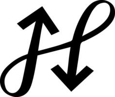 Two thick, hand drawn arrows, one pointing upwards and the other downwards, intertwine gracefully, creating an interesting visual resembling the letter h against a clean white backdrop vector