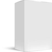 Realistic white cardboard box mockup casting a soft shadow on a clean white background, ideal for presenting packaging designs and enhancing brand visibility in marketing materials vector