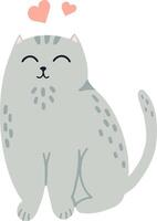 Charming illustration features a cute grey cat sitting contentedly, small hearts floating above its head, symbolizing love and affection in a heartwarming and adorable way vector